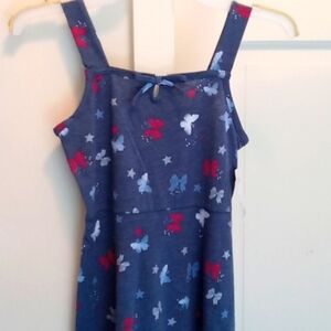 NEW  BLUE JUMPER - STARS, BUTTERFLIES & BOWS PATTERN.  SIZE 8